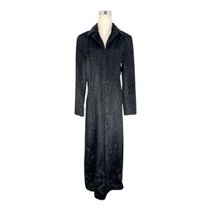 VTG Express Women's Size 9/10 Black Faux Fur Crushed Velvet Floor Coat 90's Y2K
